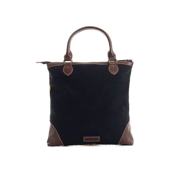 Myra Bag Handmade Chulo Tote Bag Upcycled Canvas & Cowhide Leather - Picture 5 of 12